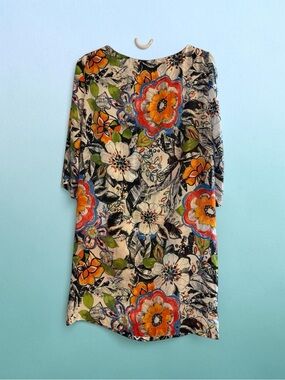 Zara Basic Cream Dress with Black and Lime Floral Print